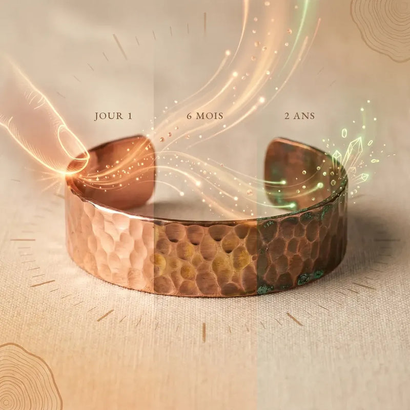 Bracelet en cuivre au jour 1, à 6 mois et à 2 ans